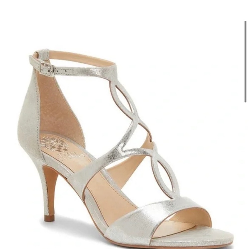 Vince Camuto Silver Strappy Heels with Medium Heel